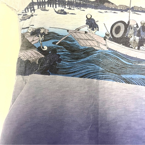 (men) uniqlo • 🎉LE🎉 hokusai blue gray ombré japanese graphic oversized tshirt - Picture 6 of 11